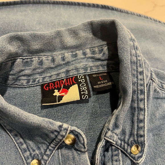 Texas Longhorns Denim Shirt Men’s Lrg Graphic Sports Button Down VTG Y2K 90’s - Picture 2 of 13